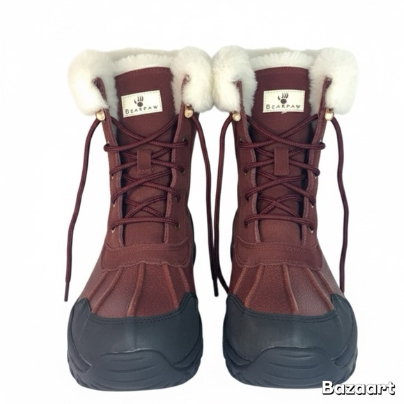 BearPaw boys burgundy and Black Winter Boots sz 6 - Picture 1 of 10